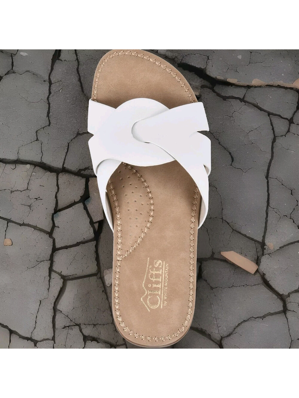 Cliffs by White Mountain Women’s Fortunate Slide Sandal, White, 8.5 NIB